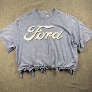 Ford Crop Top T Shirt Blue Knotted Tie Bottom Official Licensed Womens L